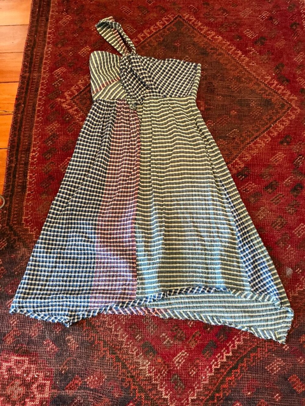Maeve by Anthropologie One Shoulder Waverly Gingham Raw Hem Dress Size 6 - Picture 4 of 8